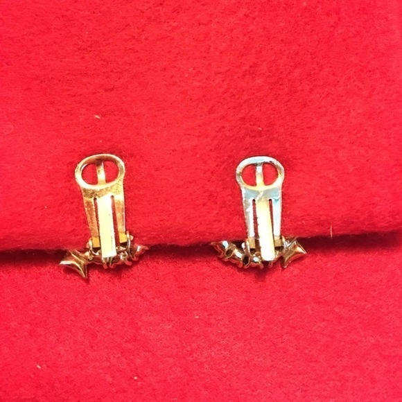 Vintage Pink Aurora Crystal Circle Ribbon Earrings Gold Tone - Picture 2 of 6